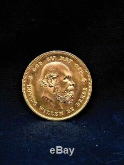 1876 Gold 10 Guilders from the Netherlands Purity. 9 Weight 6.7 grams
