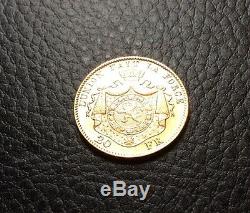 1877 BELGIUM Gold Coin Leopold II 20 FR Francs 6.45 grams Gold Position