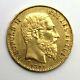 1877 Belgium Gold Coin Leopold Ii 20 Fr Francs Position A 6.45 Grams Finer Beard