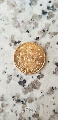 1877 Sweden 20 Kronor BU 8.96 grams gold coin