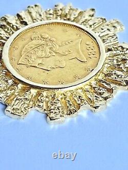 1880 $5 Dollar US Liberty Half Eagle Gold Coin & 14KY Gold Bezel 18.4 Grams