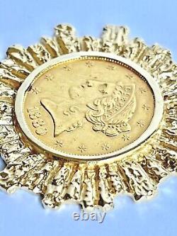 1880 $5 Dollar US Liberty Half Eagle Gold Coin & 14KY Gold Bezel 18.4 Grams