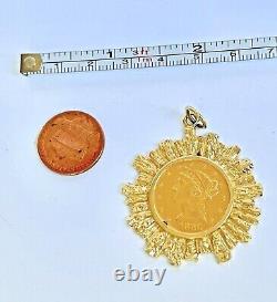 1880 $5 Dollar US Liberty Half Eagle Gold Coin & 14KY Gold Bezel 18.4 Grams