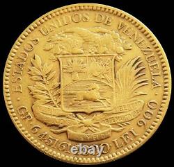 1880 Gold Venezuela 20 Bolivares 6.4516 Grams Simon Bolivar Coin Early Date