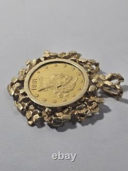 1881 $10 U. S. Gold Coin In Nugget Style 14 Kt Y/g Pendant 32+ Grams