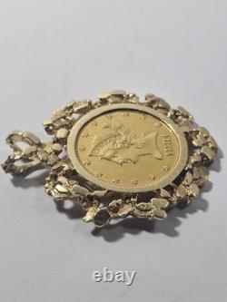 1881 $10 U. S. Gold Coin In Nugget Style 14 Kt Y/g Pendant 32+ Grams