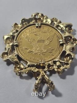 1881 $10 U. S. Gold Coin In Nugget Style 14 Kt Y/g Pendant 32+ Grams