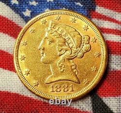 1881 $5 Five Dollar Gold Coin 8.4 Grams Liberty Half Eagle USA 1881 CH BU GEM