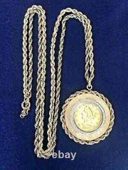 1881 Five Dollar GOLD coin 14K diamond necklace 1.6 ounces or 45+ grams