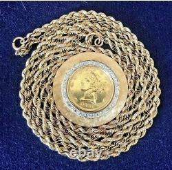 1881 Five Dollar GOLD coin 14K diamond necklace 1.6 ounces or 45+ grams