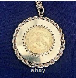 1881 Five Dollar GOLD coin 14K diamond necklace 1.6 ounces or 45+ grams