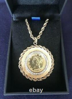 1881 Five Dollar GOLD coin 14K diamond necklace 1.6 ounces or 45+ grams