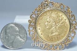 1881 Liberty Head $10 U. S. Mint Gold Coin with14K Gold Pendant Bezel, 23.2 grams