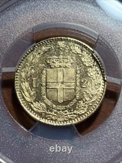 1882 R Gold Italy 20 Lire 6.45 Grams Umberto I Coin Pcgs Ms 64