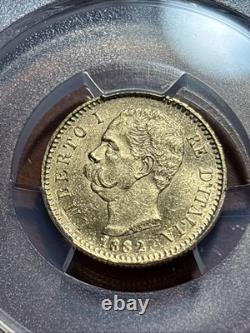1882 R Gold Italy 20 Lire 6.45 Grams Umberto I Coin Pcgs Ms 64