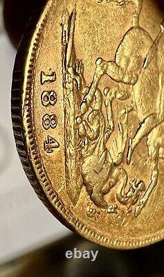 1884 Gold Full Sovereign Coin, Queen Victoria, 22ct Fine Gold, 8 Grams