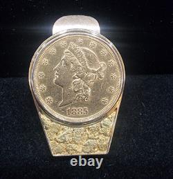 1885 $20 Double Eagle Money Clip 14k & Alaskan Gold Nuggets