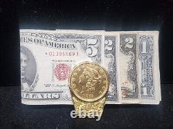 1885 $20 Double Eagle Money Clip 14k & Alaskan Gold Nuggets