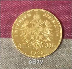 1892 GOLD Austria 3.226 grams 4 FLORIN 10 FRANCS Choice BU UNC BINo
