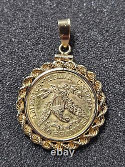 1892 Liberty Head Gold $5 Half-Eagle US Coin Pendant with14k Bezel 11.4 g Total