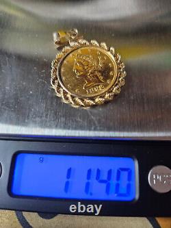 1892 Liberty Head Gold $5 Half-Eagle US Coin Pendant with14k Bezel 11.4 g Total