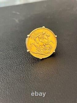 1893 British Gold Sovereign Victoria Old Head In Gold Ring Setting 13 Grams