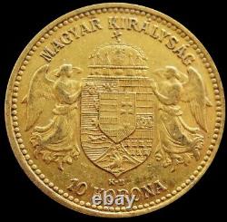 1894 Kb Gold Hungary 10 Korona 3.3875 Grams Emperor Franz Joseph Coin Xf