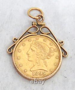 1895 Gold United States $5 Liberty Head Half Eagle Coin In 14k Frame Pendant