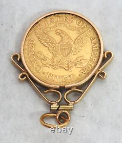 1895 Gold United States $5 Liberty Head Half Eagle Coin In 14k Frame Pendant