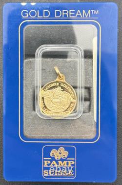1896-1996 Pamp Suisse Klondike Gold Rush 100th Anniv 14kt Gold Coin Pendant OGP