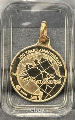 1896-1996 Pamp Suisse Klondike Gold Rush 100th Anniv 14kt Gold Coin Pendant OGP