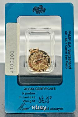 1896-1996 Pamp Suisse Klondike Gold Rush 100th Anniv 14kt Gold Coin Pendant OGP