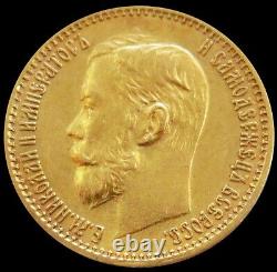 1898 Gold Russia 4.301 Grams 5 Roubles Nicholas II Coin Au+
