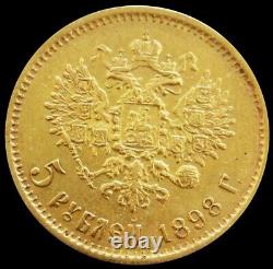 1898 Gold Russia 4.301 Grams 5 Roubles Nicholas II Coin Au+