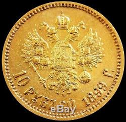 1899 Gold Russia 10 Roubles 8.60 Grams Nicholas II Au Coin