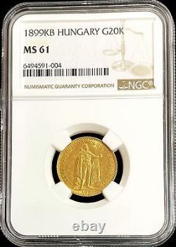 1899 Kb Gold Hungary 6.77 Grams 20 Korona Franz Joseph I Coin Ngc Mint State 61