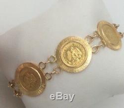 18K Yellow Gold Dos Peso 7 Coin Bracelet 18.6mm Wide 32.0 Grams