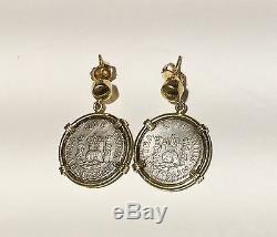 18k 750 Gold Earrings Mexico 1758 Colonial 1/2 Real M Rare Coins 8.9 grams