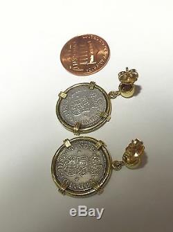 18k 750 Gold Earrings Mexico 1758 Colonial 1/2 Real M Rare Coins 8.9 grams