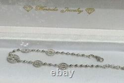 18k Solid White Gold 5 Lucky Coin Shiny Beaded Chain Bracelet. 4.31 Grams. 7