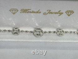 18k Solid White Gold 5 Lucky Coin Shiny Beaded Chain Bracelet. 4.31 Grams. 7