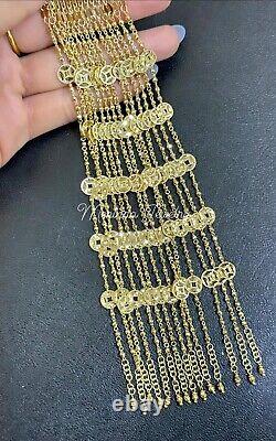 18k Solid Yellow Gold 5 Lucky Coin Shiny Beaded Chain Bracelet. 4.27 Grams. 7