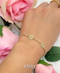 18k Solid Yellow Gold 5 Lucky Coin Shiny Beaded Chain Bracelet. 4.27 Grams. 7