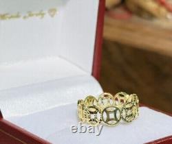 18k Solid Yellow Gold Lucky Coin Money Band Ring. Size 6. 2.15 Grams