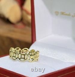 18k Solid Yellow Gold Lucky Coin Money Band Ring. Size 6. 2.15 Grams