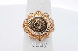 18k Yellow Gold Coin Inspired Ring 3.4 Grams Size 4.5 Eb0826oirsa