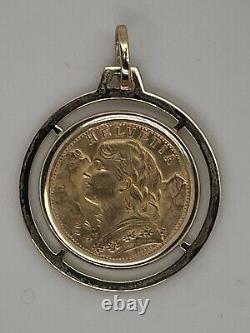 18k Yellow Gold Framed Swiss Helvetia 1947 20 franc Gold Coin Pendant 10.2 Grams