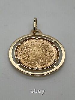 18k Yellow Gold Framed Swiss Helvetia 1947 20 franc Gold Coin Pendant 10.2 Grams