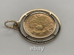 18k Yellow Gold Framed Swiss Helvetia 1947 20 franc Gold Coin Pendant 10.2 Grams