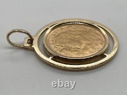 18k Yellow Gold Framed Swiss Helvetia 1947 20 franc Gold Coin Pendant 10.2 Grams